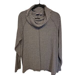 Weekends by Chicos 3 Funnel Neck Sweater Gray White Stripes 16